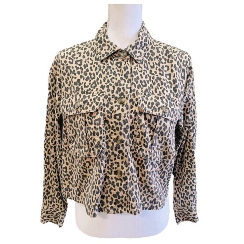 American Eagle Leopard Print Jean Jacket XS